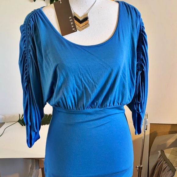 ⬇️ Kenar Beautiful Blue Rouched Sleeve Top Sm - Picture 2 of 5